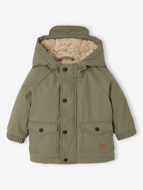 Regenjas voor baby met capuchon, gevoerd met sherpa hazelnoot+olijf - vertbaudet enfant 