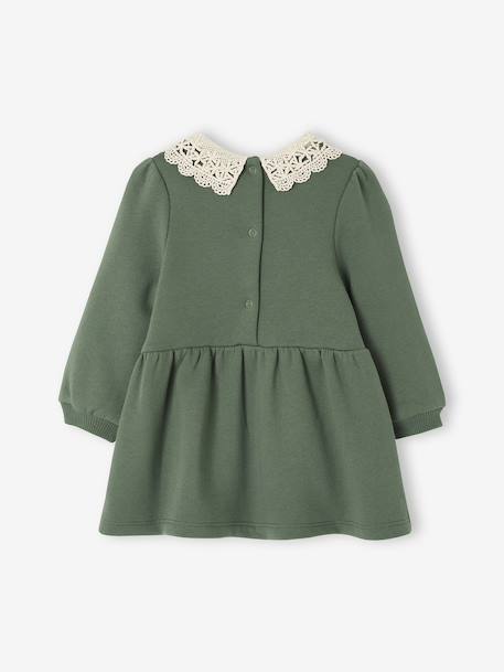 Babyjurk van sweater met gehaakte kraag groen+roze (poederkleur) - vertbaudet enfant 