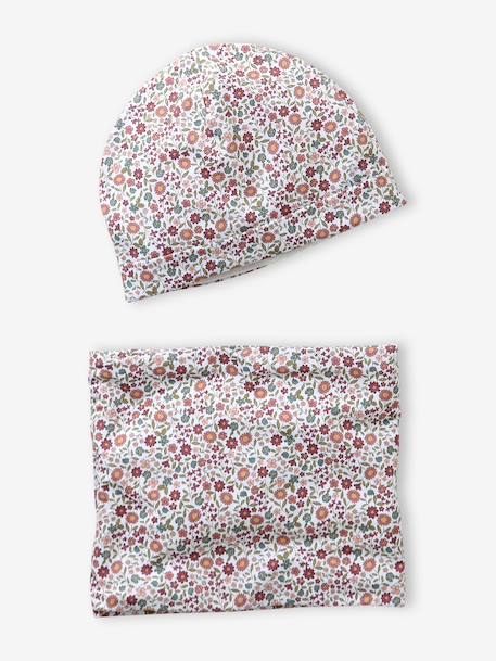 Bloemige set voor meisjes muts + snood rozenhout - vertbaudet enfant 
