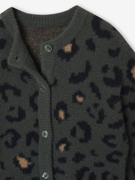 Vestje van schuimbreisel met dierenmotief voor meisjes bruin+chocoladebruin+ecru+groen - vertbaudet enfant 