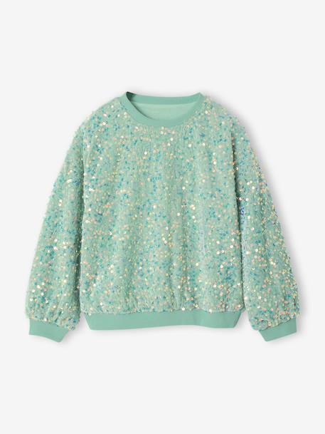 Sweater met pailletten voor meisjes turquoiseblauw+zachtpaars - vertbaudet enfant 