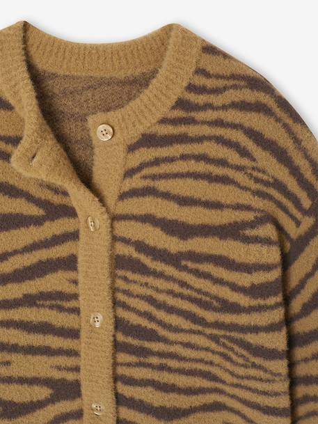 Vestje van schuimbreisel met dierenmotief voor meisjes bruin+chocoladebruin+ecru+groen - vertbaudet enfant 