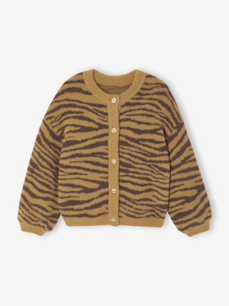 Vestje van schuimbreisel met dierenmotief voor meisjes bruin+chocoladebruin+ecru+groen - vertbaudet enfant 