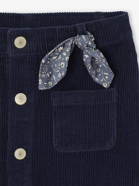 Fluwelen rok met knopen met sierstrik marineblauw+oudroze - vertbaudet enfant 