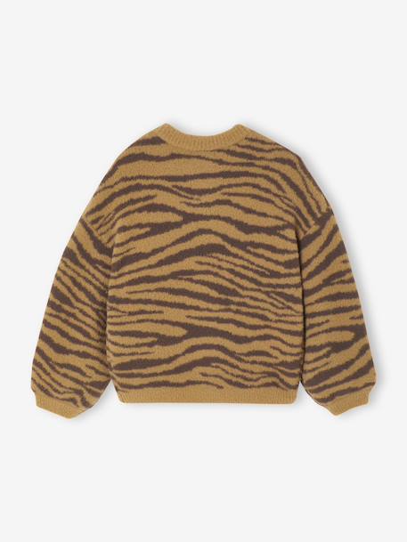 Vestje van schuimbreisel met dierenmotief voor meisjes bruin+chocoladebruin+ecru+groen - vertbaudet enfant 