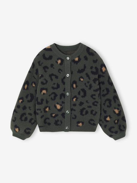 Vestje van schuimbreisel met dierenmotief voor meisjes bruin+chocoladebruin+ecru+groen - vertbaudet enfant 