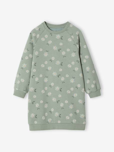 Jurk van molton met bloemenprint saliegroen - vertbaudet enfant 