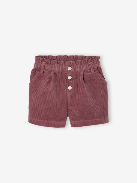 Fluwelen short met paperbag-vorm meisjes chocoladebruin+grijs+groenblauw+kameel+kaneel+zachtpaars - vertbaudet enfant 