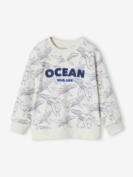 Jongensshirt in sweaterlook met print ecru+gemêleerd wit+pecannoot - vertbaudet enfant 