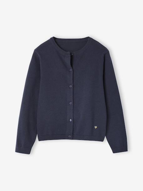 Meisjesvest Basics van fijn breisel antraciet+gemêleerd beige+grijsblauw+marineblauw+pruim+rozenhout+smaragdgroen+vanille - vertbaudet enfant 