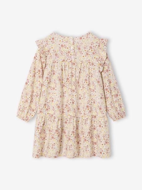 Bedrukte jurk met ruches voor meisjes marineblauw+saliegroen+vanille - vertbaudet enfant 