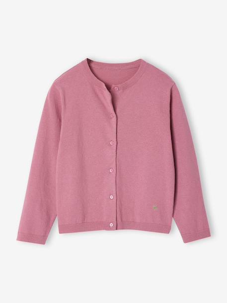 Meisjesvest Basics van fijn breisel antraciet+gemêleerd beige+grijsblauw+marineblauw+pruim+rozenhout+smaragdgroen+vanille - vertbaudet enfant 