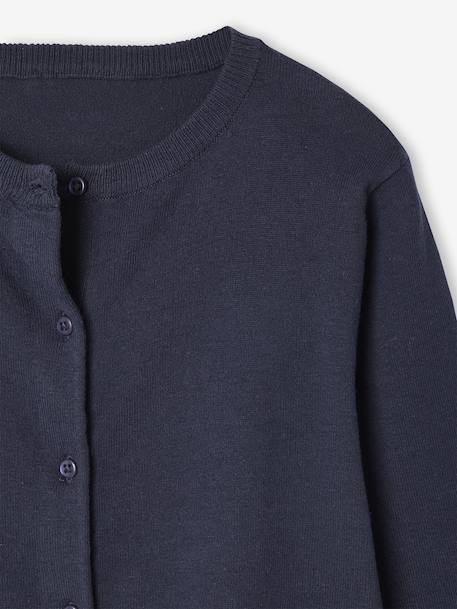 Meisjesvest Basics van fijn breisel antraciet+gemêleerd beige+grijsblauw+marineblauw+pruim+rozenhout+smaragdgroen+vanille - vertbaudet enfant 