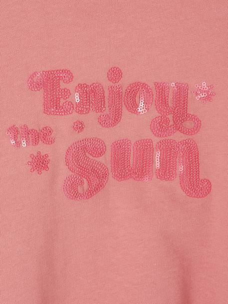 Cropped T-shirt met tekst en pailletten voor meisjes rozen - vertbaudet enfant 