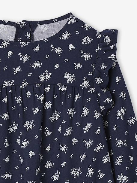 Bedrukte jurk met ruches voor meisjes marineblauw+saliegroen+vanille - vertbaudet enfant 