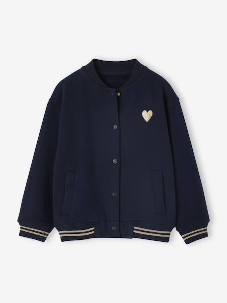 Sweater in bomberlook voor meisjes van fleece beige+gemêleerd grijs+marineblauw - vertbaudet enfant 