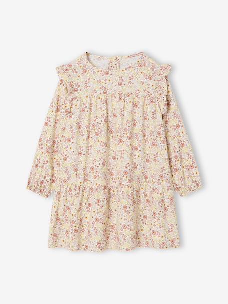 Bedrukte jurk met ruches voor meisjes marineblauw+saliegroen+vanille - vertbaudet enfant 