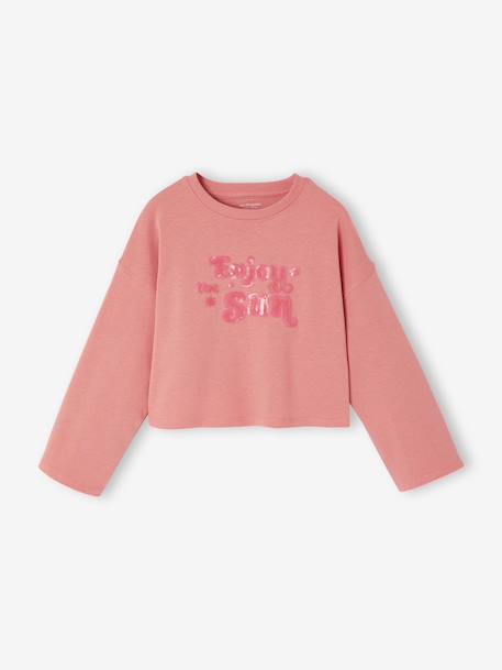 Cropped T-shirt met tekst en pailletten voor meisjes rozen - vertbaudet enfant 