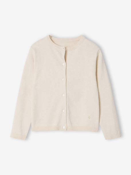 Meisjesvest Basics van fijn breisel antraciet+gemêleerd beige+grijsblauw+marineblauw+pruim+rozenhout+smaragdgroen+vanille - vertbaudet enfant 