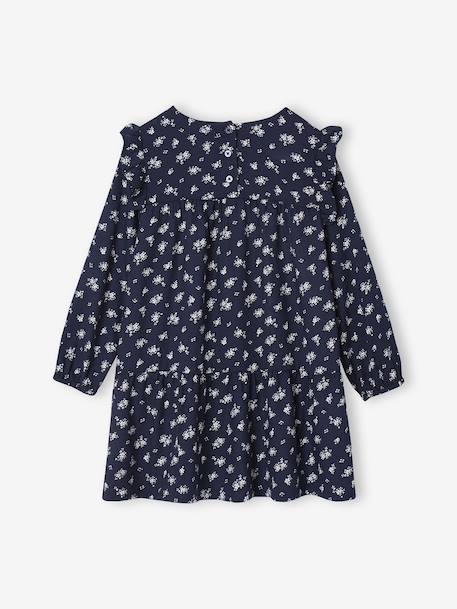 Bedrukte jurk met ruches voor meisjes marineblauw+saliegroen+vanille - vertbaudet enfant 
