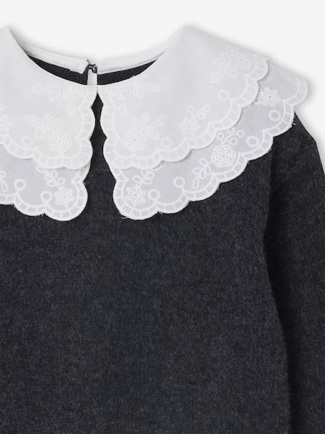 Geborduurde meisjestrui met dubbele kraag van schuimbreisel antraciet+rozen - vertbaudet enfant 