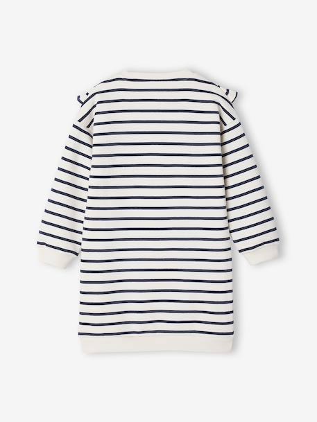 Jurk van sweaterstof met ruches voor meisjes ecru+smaragdgroen+vanille - vertbaudet enfant 