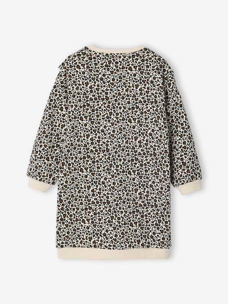 Jurk van sweaterstof met ruches voor meisjes ecru+smaragdgroen+vanille - vertbaudet enfant 