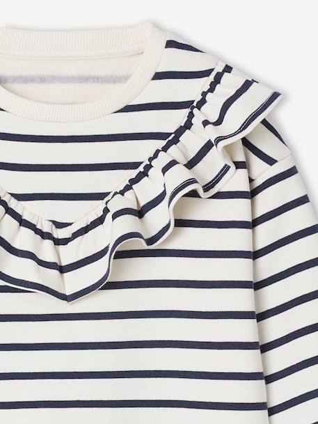 Jurk van sweaterstof met ruches voor meisjes ecru+smaragdgroen+vanille - vertbaudet enfant 