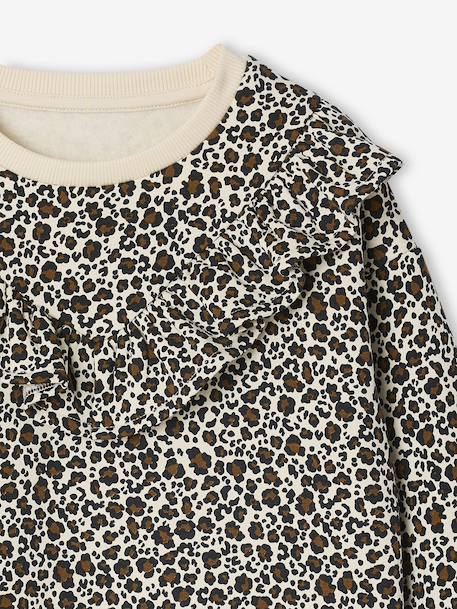 Jurk van sweaterstof met ruches voor meisjes ecru+smaragdgroen+vanille - vertbaudet enfant 
