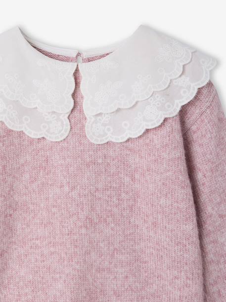 Geborduurde meisjestrui met dubbele kraag van schuimbreisel antraciet+rozen - vertbaudet enfant 
