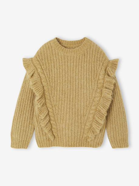 Trui met ruches en kabels voor meisjes goudbeige - vertbaudet enfant 