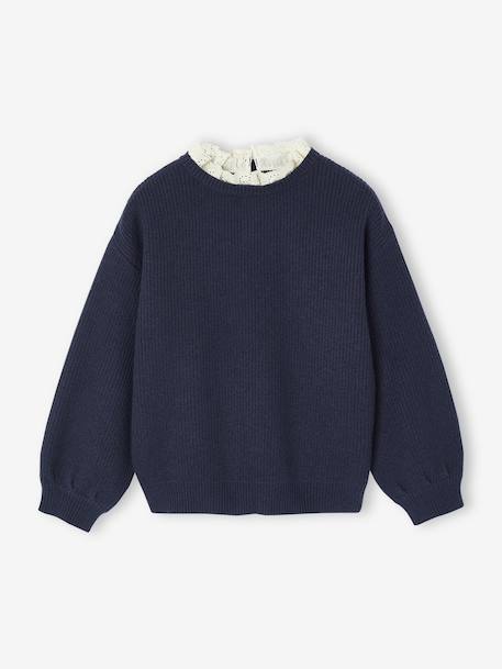 Meisjestrui met losse pasvorm en sierkraag marineblauw+paars - vertbaudet enfant 