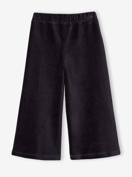 Wijde, fluwelen broek voor meisjes antraciet+bruin+chocoladebruin+ecru+grijsblauw+kaki+pruim+rozen+zachtpaars - vertbaudet enfant 