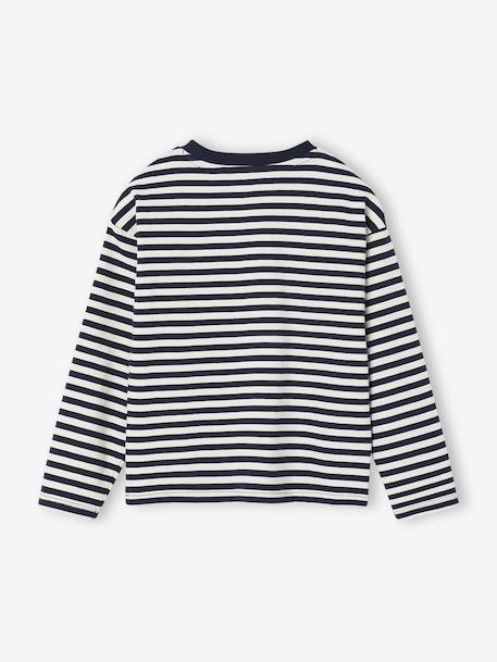 Gestreepte T-shirt met patch en sierstrik voor meisjes marineblauw, gestreept - vertbaudet enfant 