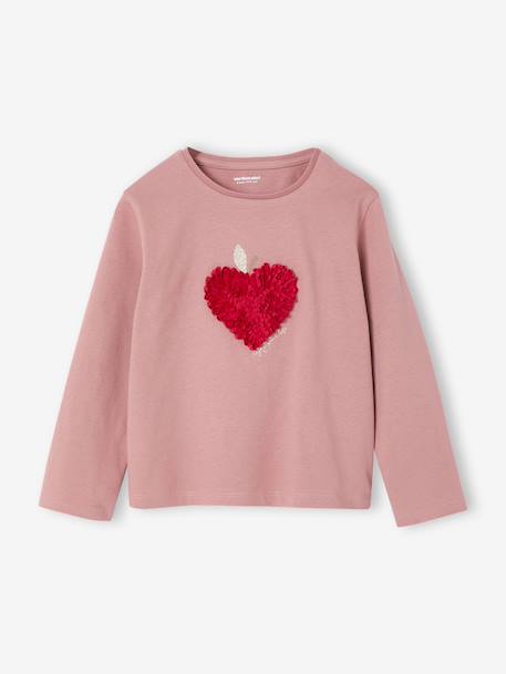 T-shirt voor meisjes met hartjesprint en lange mouwen ecru+rouge - vertbaudet enfant 