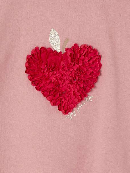 T-shirt voor meisjes met hartjesprint en lange mouwen ecru+rouge - vertbaudet enfant 