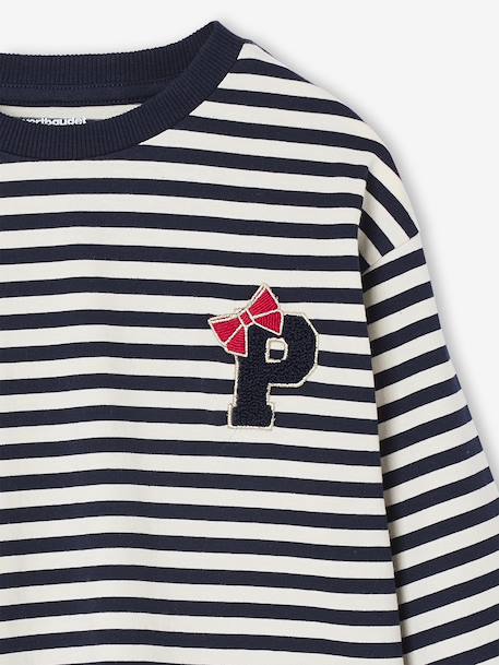 Gestreepte T-shirt met patch en sierstrik voor meisjes marineblauw, gestreept - vertbaudet enfant 