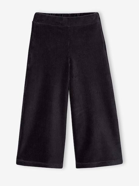 Wijde, fluwelen broek voor meisjes antraciet+bruin+chocoladebruin+ecru+grijsblauw+kaki+pruim+rozen+zachtpaars - vertbaudet enfant 