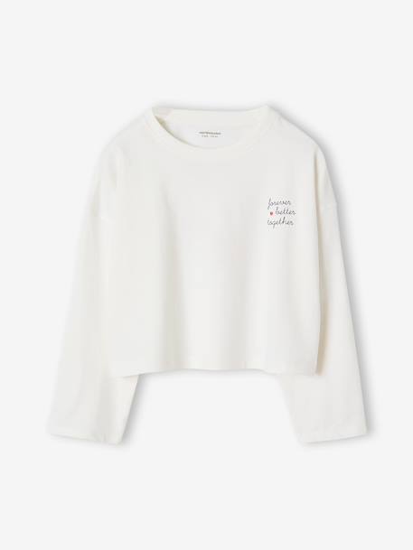 T-shirt crop top voor meisjes met lange mouwen antraciet+ecru - vertbaudet enfant 