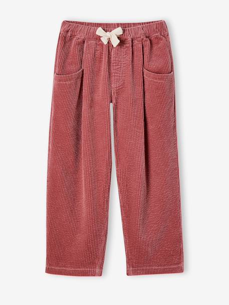 Meisjesbroek van fluweel / velours met losse pasvorm chocoladebruin+groengrijs+oudroze - vertbaudet enfant 