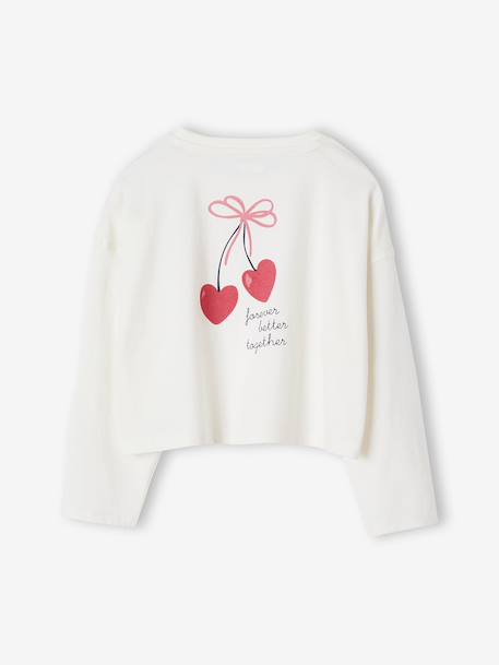 T-shirt crop top voor meisjes met lange mouwen antraciet+ecru - vertbaudet enfant 