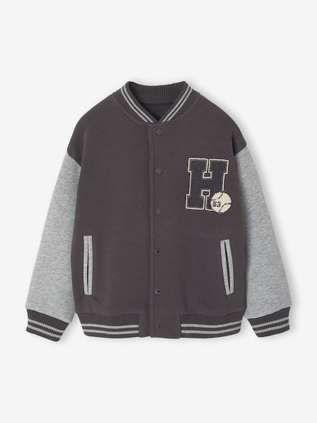 Teddy-sweatshirt in fleece voor jongens met lusbadge. antraciet+dennen+marineblauw+smaragdgroen - vertbaudet enfant 
