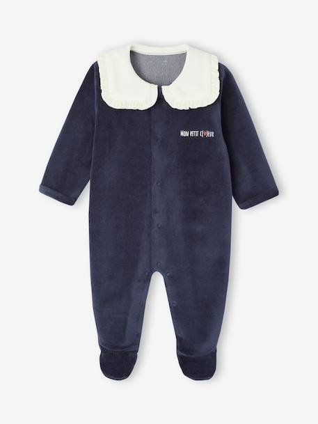 Set van 3 babyslaappakje voor pasgeborenen 'coeurs' in fluweel / velours nachtblauw - vertbaudet enfant 