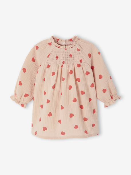 Jurk baby bedrukt met kleine hartjes roze (poederkleur) - vertbaudet enfant 