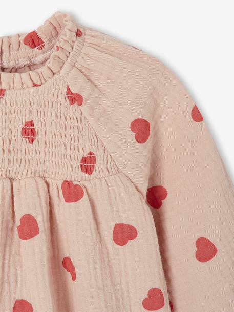 Jurk baby bedrukt met kleine hartjes roze (poederkleur) - vertbaudet enfant 