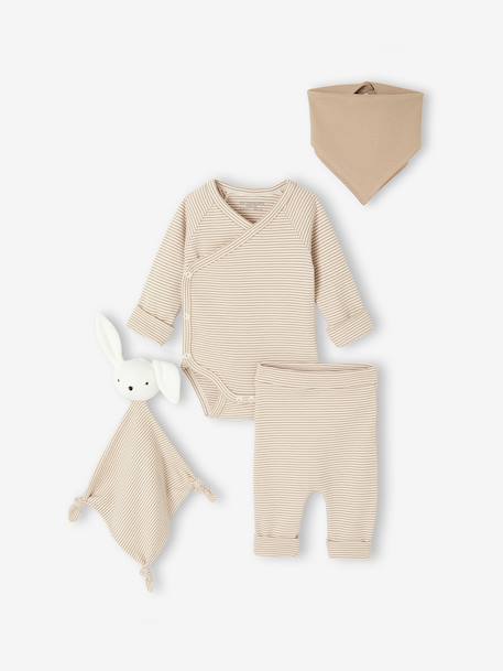 Evolutieve 4-delige babyset met body + legging + slabbetje + knuffels ecru - vertbaudet enfant 