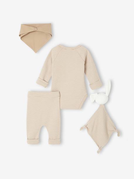 Evolutieve 4-delige babyset met body + legging + slabbetje + knuffels ecru - vertbaudet enfant 