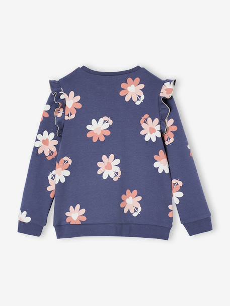 Meisjessweater met ruches op de mouwen groengrijs+inktblauw+vanille - vertbaudet enfant 