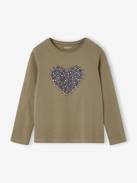 Meisjesshirt met lovertjes ecru+olijf - vertbaudet enfant 