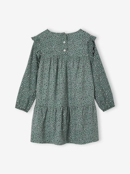 Bedrukte jurk met ruches voor meisjes marineblauw+saliegroen+vanille - vertbaudet enfant 